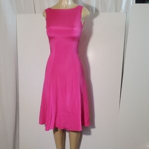 35 Women's Y2K 100% Silk Elegant Knee-Length Dress Pink Sleeveless Size S